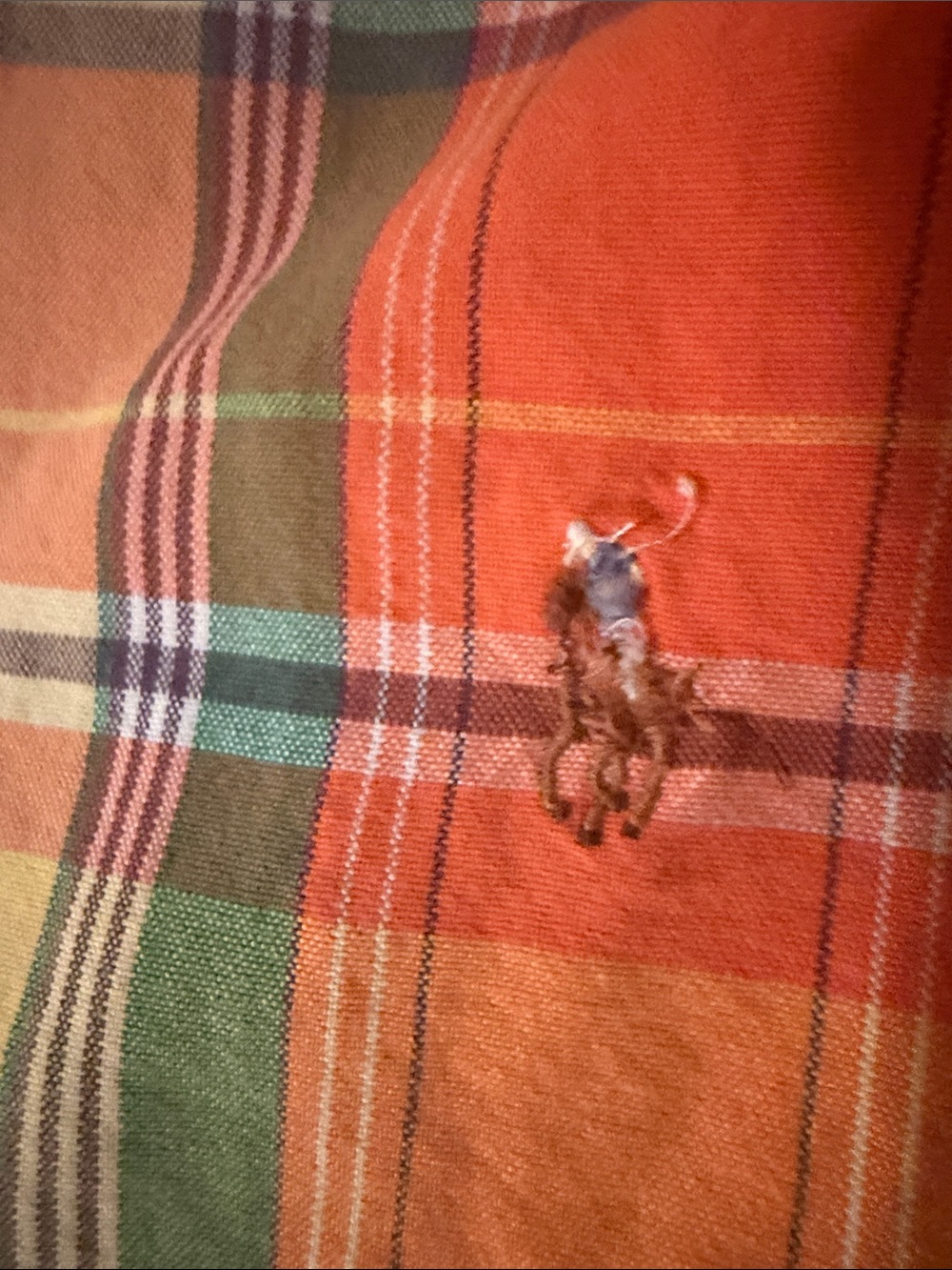 Ralph Lauren Orange Plaid Shirt with Pony Embroidered Logo